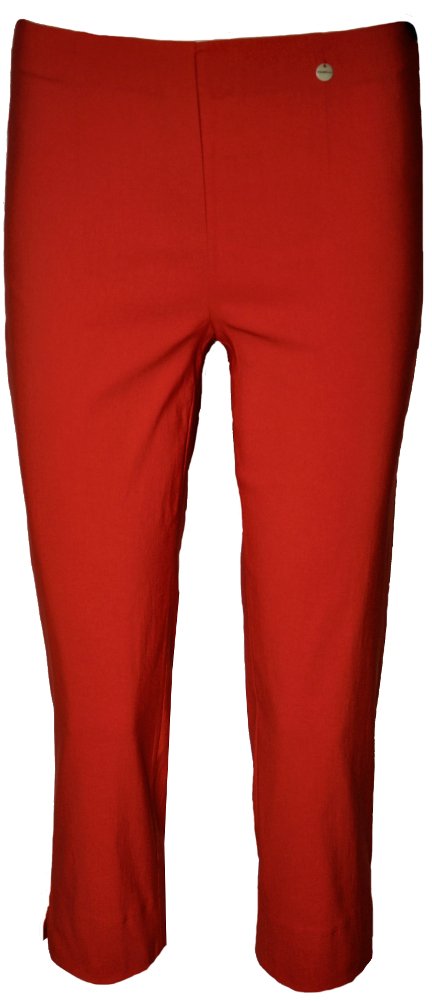 Robell Style MARIE07 – Bequeme, Bengaline Stretch Capri-Hose, Gerade geschnittenes Bein mit Schlitz Farbe Rot Größe 44