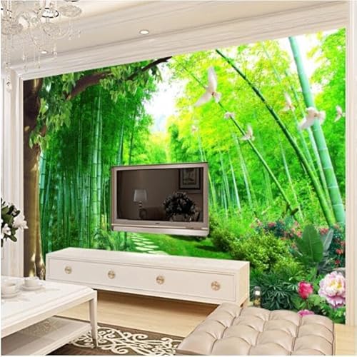 tyujlkjddlf Tapete Wandbild 3D Benutzerdefinierte Wandbild Wohnzimmer Tv Bambuswald 3D Landschaftsmalerei Sofa Hintergrund Tapete Grüne Tapete-450Cmx300Cm