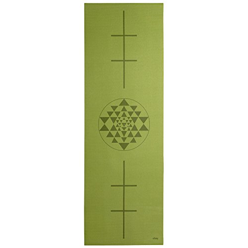 Yogamatte der LEELA COLLECTION, PVC-Matte mit Öko-Tex, olive-grün, bedruckt mit Design-Print "YANTRA", Sticky Mat