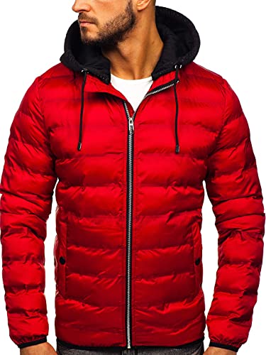 BOLF Herren Übergangsjacke Kapuze Steppjacke Daunenjacke Sportjacke Freizeitjacke Hoodie Reißverschluss Street Style NATURE 5332 Rot XXL [4D4]