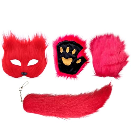 Animal Maskerade Face Cover | Cosplay Gesichtsbedeckung mit Schwanz und Handschuhen | Halloween-Maske für Maskerade, Karneval und Bühnenaufführung