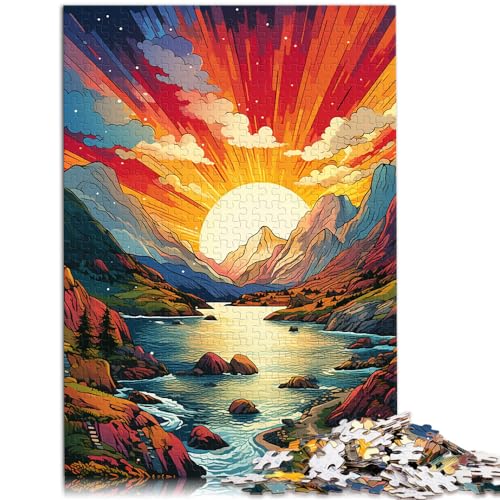 Puzzle Die farbenfrohe, psychedelische Landschaft der norwegischen Fjorde, 1000-teiliges Puzzle für Erwachsene, Holzpuzzle, Lernpuzzle (50 x 75 cm)