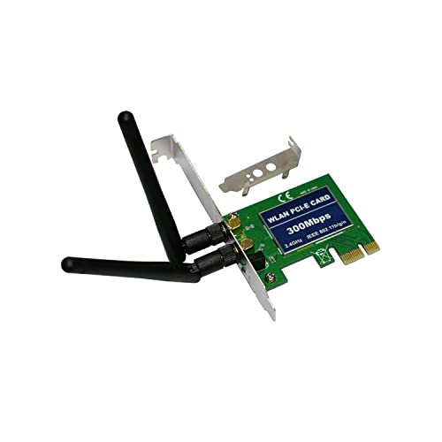 Simpletek - Netzwerkkarte 300Mbps Wireless PCI-E X1 LAN Adapter Wi-Fi IEEE802.11b/g/n | WLAN-Netzwerkverbindung Computer Low Profile PCI-Express Antenne kompatibel Windows Halterung enthalten