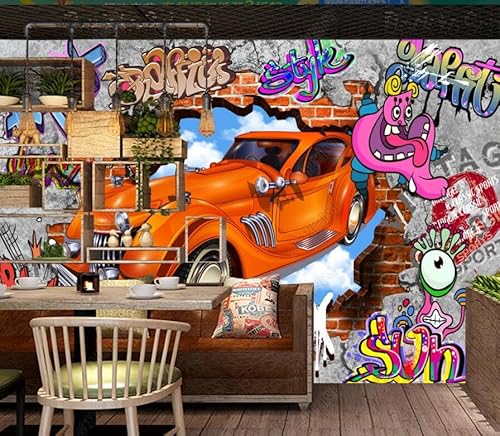 tyujlkjddlf Tapete Wandbild 3D Benutzerdefinierte Graffiti 3D-Auto-Bar-Restaurant-Hintergrundwand-450Cmx300Cm