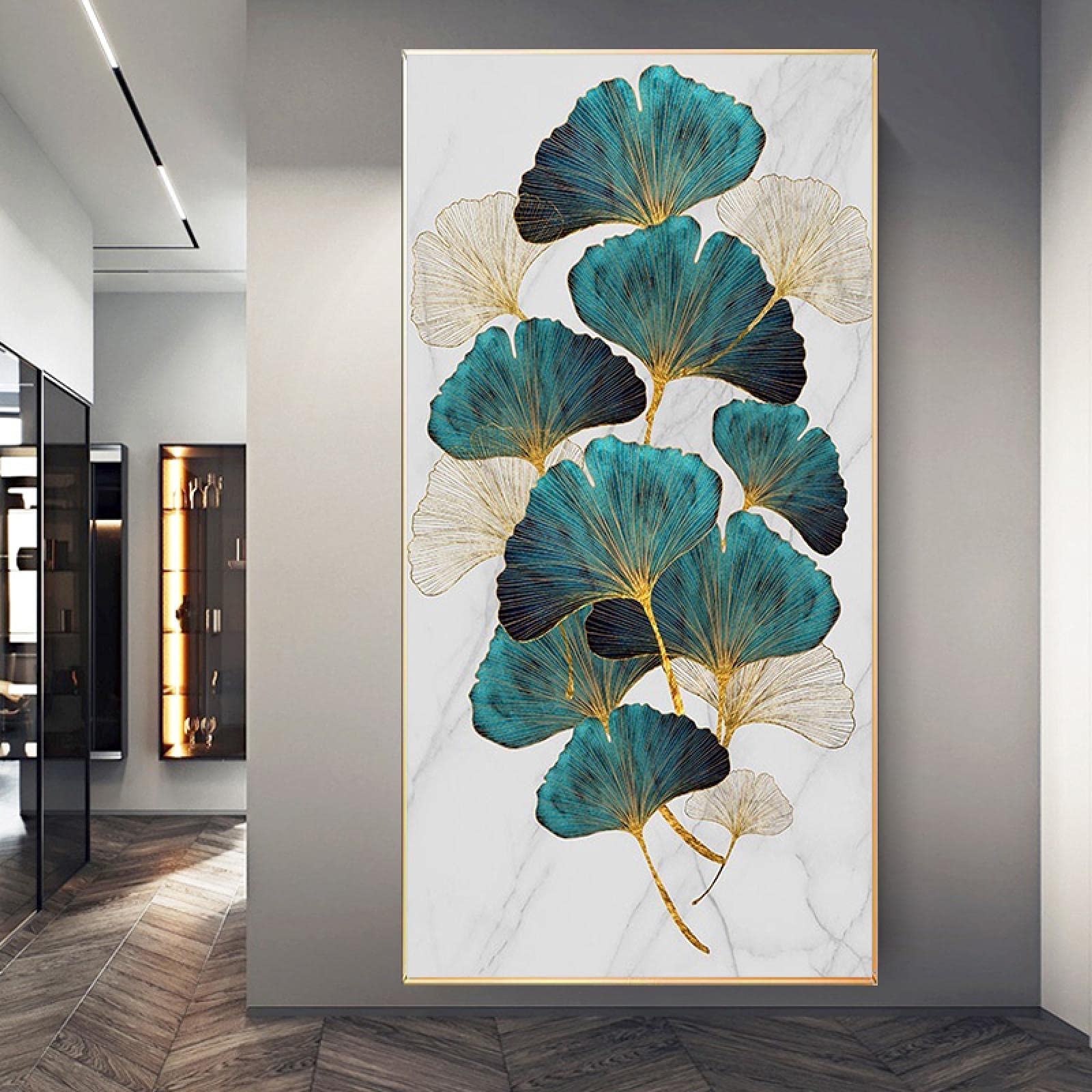 HONGC Ginkgo Biloba Aquarell Pflanze Grüne Blätter Leinwand Malerei Kunstdruck Poster Bild Wand Moderne Minimalistische Schlafzimmer Wohnzimmer Dekoration 30x55cm Mit Rahmen