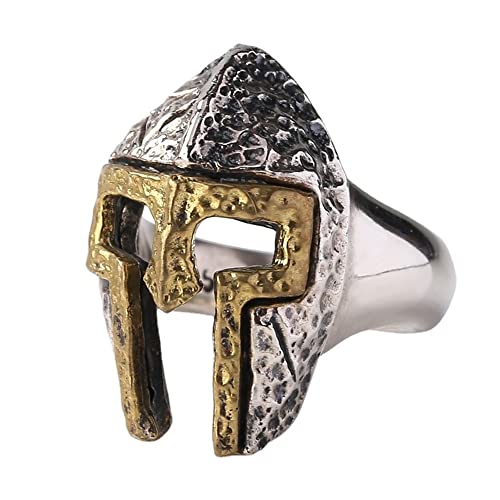 VOYADE Herren Gothic Motorrad Punk Retro Ring Spartan Maske Helm Nordic Pagan Einstellbarer Wikingerring,Silber,7
