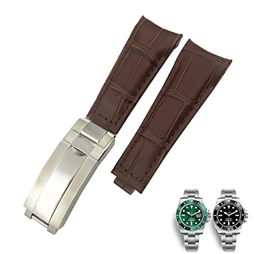 OPKDE 20 mm Uhrenarmband mit gebogenem Ende, Lederarmband, passend für Rolex 116610 Submariner Oyster GMT Daytona Slide Lock Schnalle Rindsleder Armbänder, 20mm-Gold Buckle, Achat