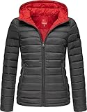 MARIKOO Damen Übergangsjacke leichte Steppjacke kurz mit Kapuze Lucy Anthrazit Gr. XS