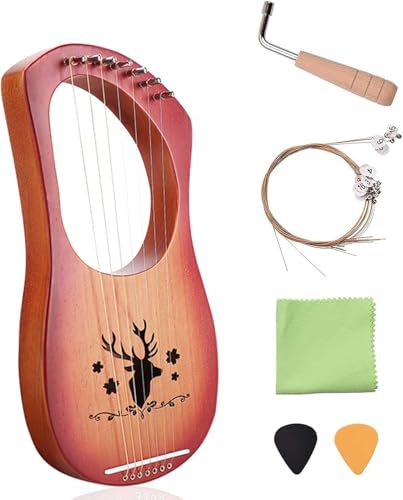 Lyre Harfe 7 Saiten Antike Stil Lyres Holz String Instrument Lyre Harfe Material Kit Bass Holz mit String Post String Sattel Tuning Schraubenschlüssel für Kinder Erwachsene,B 7 string