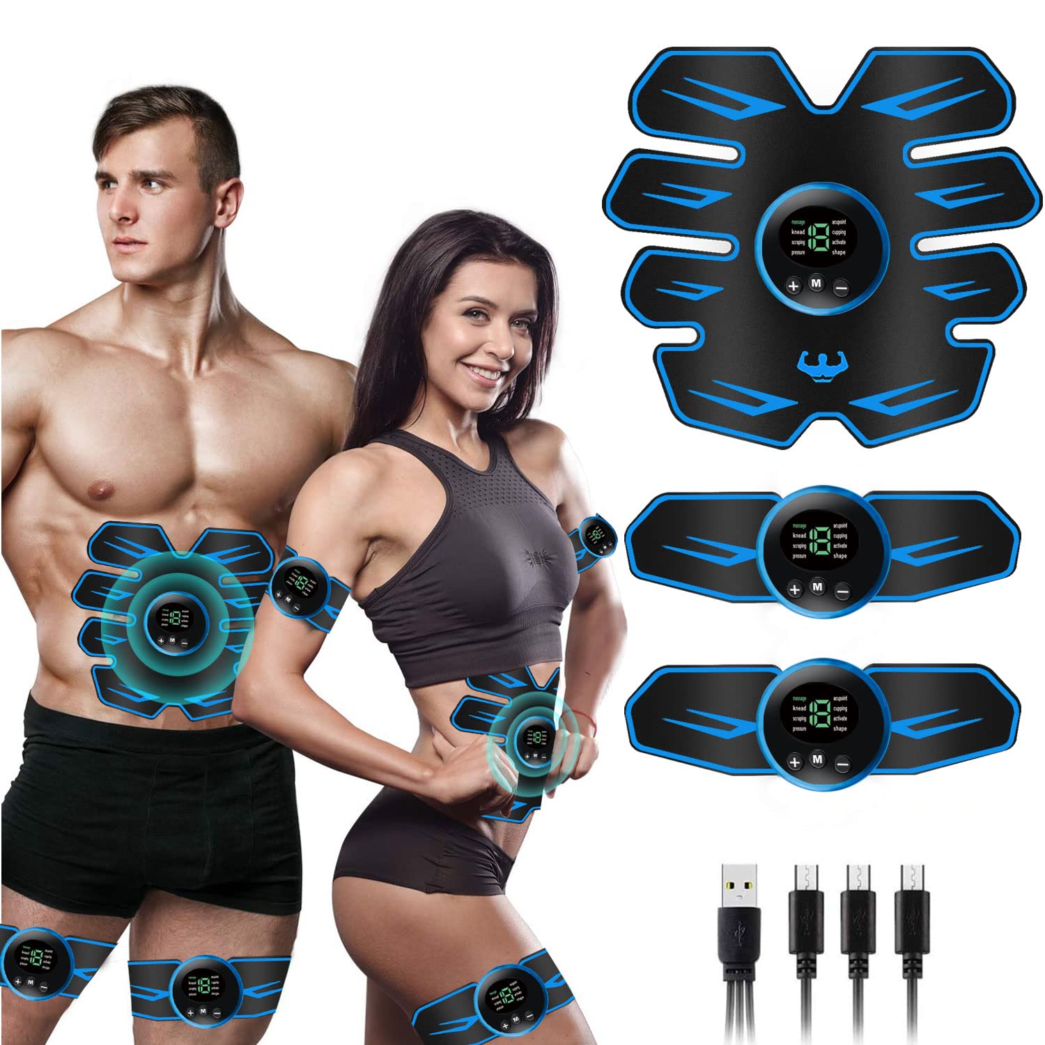 WARDBES EMS Bauchmuskeltrainer, 8 Modi & 18 Intensitäten,LCD Bildschirm muskelstimulator,leicht zu tragen,EMS Trainingsgerät Muskelstimulation,USB Wiederaufladbar Muskelstimulator bauchtrainermit