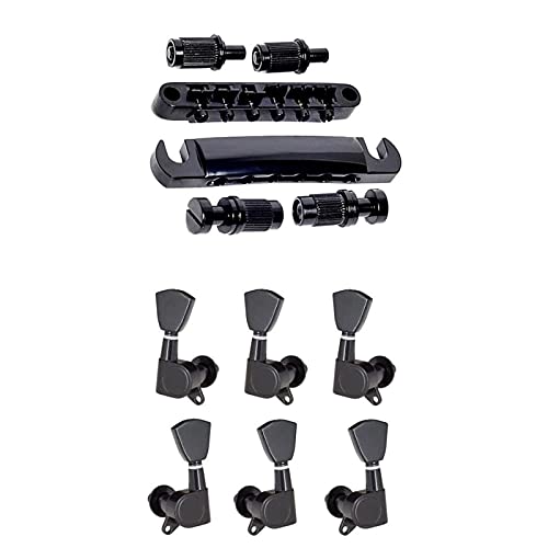 Black Rollsers Sattelbrückenrückstück& 3L3R. Versiegelte Gang-Tuning-PEGs- Schlüssel Für E-Gitarre Tune-o-matic Steg