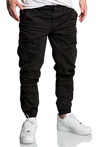 Amaci&Sons Jogger Cargo Herren Chino Jeans Hose 7022 Schwarz W32