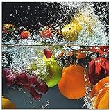 ARTland Spritzschutz Küche aus Alu für Herd Spüle 60x60 cm (BxH) Küchenrückwand mit Motiv Essen Obst Früchte unter Wasser Erbeeren Trauben Orange S6JP