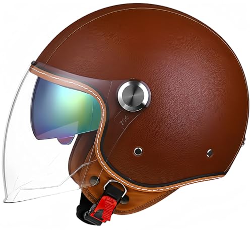 Retro-Open-Face-Halb-Jet-Helm, Roller-Helm Mit Open-Face-Visier, Klassischer Jet-Motorradhelm, Vintage-Motorrad-Schalenhelm Mit DOT/ECE-Zulassung Für Männer Und Frauen D,XL 62-64CM