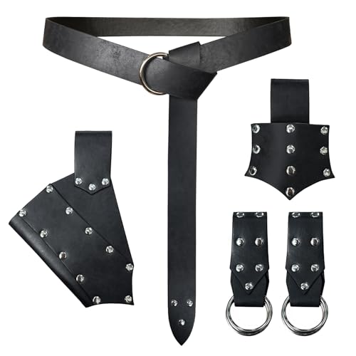 HiiFeuer 5 Stück Mittelalter Gürtel Kostüm Zubehör Renaissance Rock Wanderung Wikinger Horn Gürtel Holster Dolch Holster Schwert Frosch (Schwarz B)