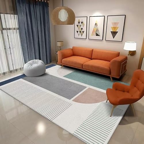 Teppich Wohnzimmer Geometrische Farbe Vintage Groß Teppich Wohnzimmer, Esszimmer Weicher Und Komfortabler Strapazierfähiger Nicht Verziehender Carpet,Für Schlafzimmer,Arbeitszimmer