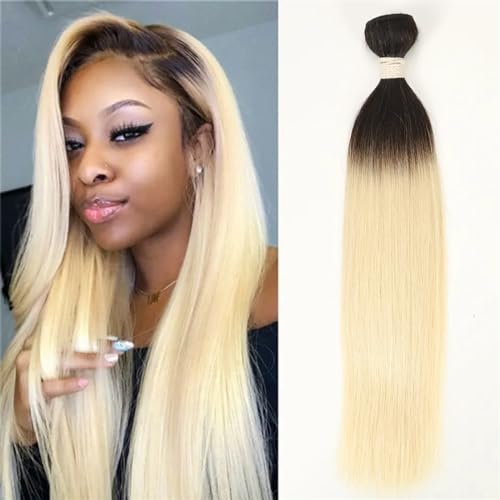 Human Hair Bundles 1 Bündel 613 Echthaar-Webart, blondes, glattes Echthaar, 1B 613 Ombre Blonde, brasilianisches glattes Haarbündel human hair weave (Color : T1b-613, Size :)=15%_14INCHES)