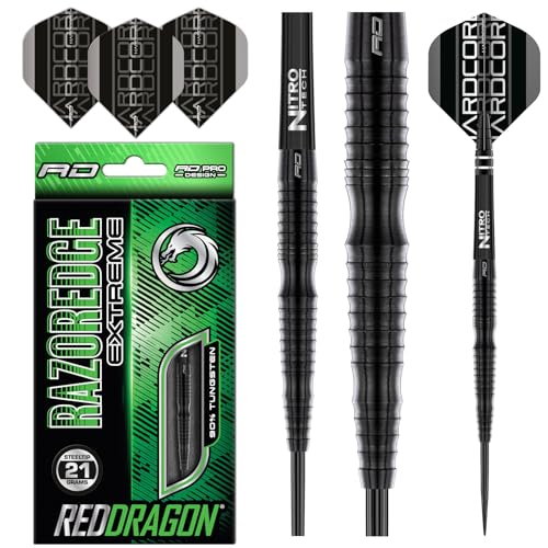 RED DRAGON Razor Edge Extreme 21 Gram Professional Tungsten Darts Set with Flights and Stems