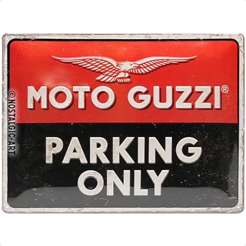 Nostalgic-Art Retro Blechschild, 30 x 40 cm, Moto Guzzi – Parking Only – Geschenk-Idee für Biker, aus Metall, Vintage Design