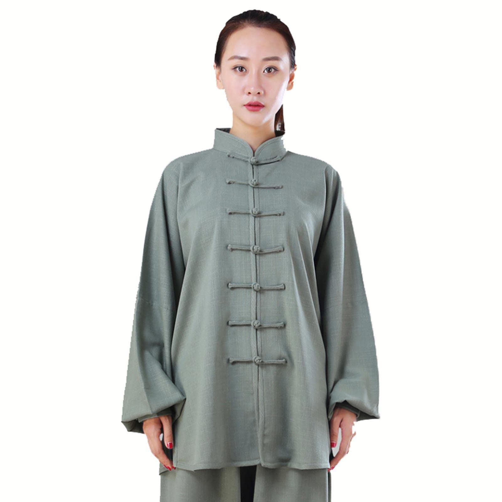 ZEDDG Kampfkunst Anzug Herren Damen Kung Fu Kleidung und Tai Chi Uniform Traditionelle Chinesische Kostüm für Meditation und Qigong,Green-S