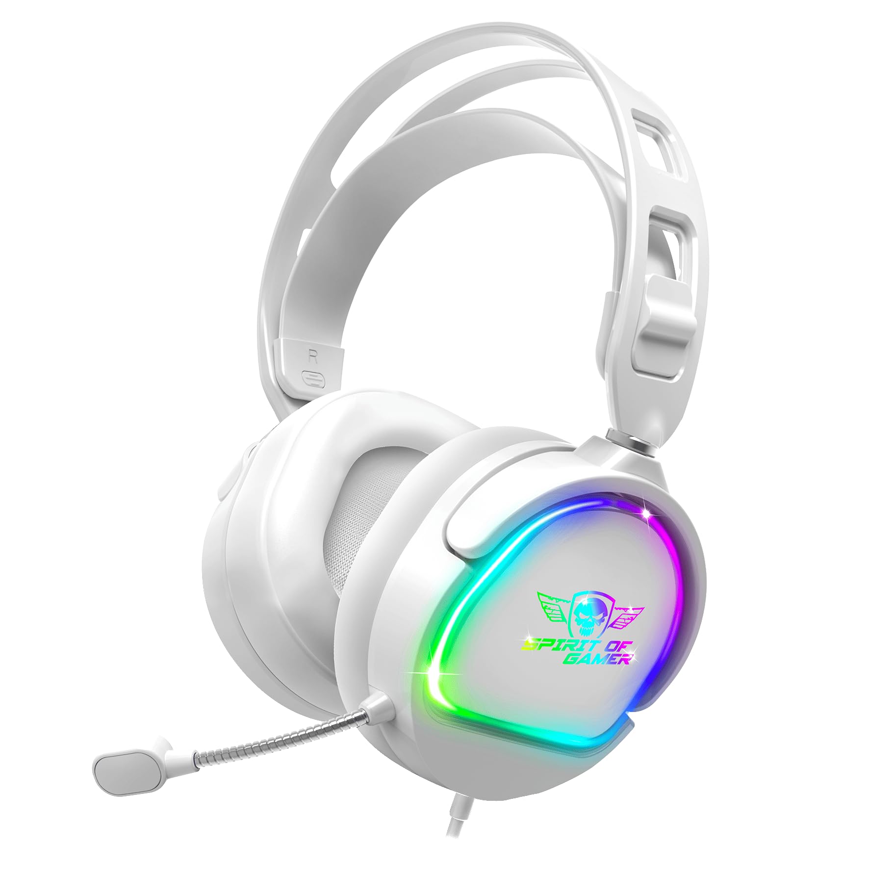 SPIRIT OF GAMER Pro H6 Gaming Headphones, White, Wired, RGB with Microphone | Compatible with PS5, PS4, Xbox, Switch & PC | Stereo 2.0 | USB Output and Jack Plug | Adjustable headban