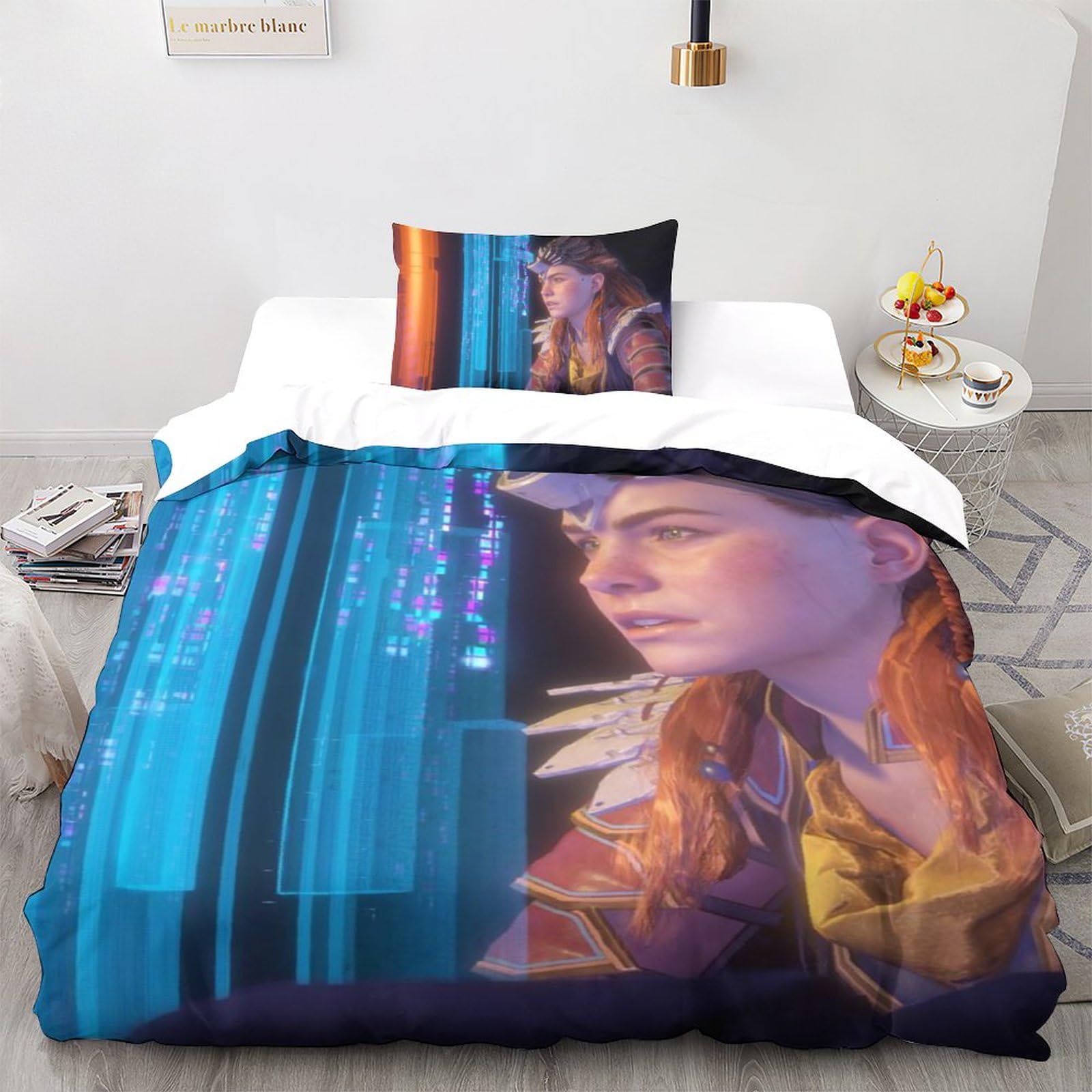 Horizon Forbidden West Sie Einen Erholsamen Schlaf in Diesem 3-teiligen Spielfiguren Duvet-Cover-Set Aus Mikrofaser Mit 3D-Druck - Versteckter Reißverschluss Und Pillowcases Enthalten Single（135x20