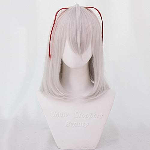 LINLINCD Cosplay wig Spiel Arknights W Perücke Cosplay Kostüm Grau und Rot Kurze hitzebeständige Faserhaarperücke für Halloween Karneval B.