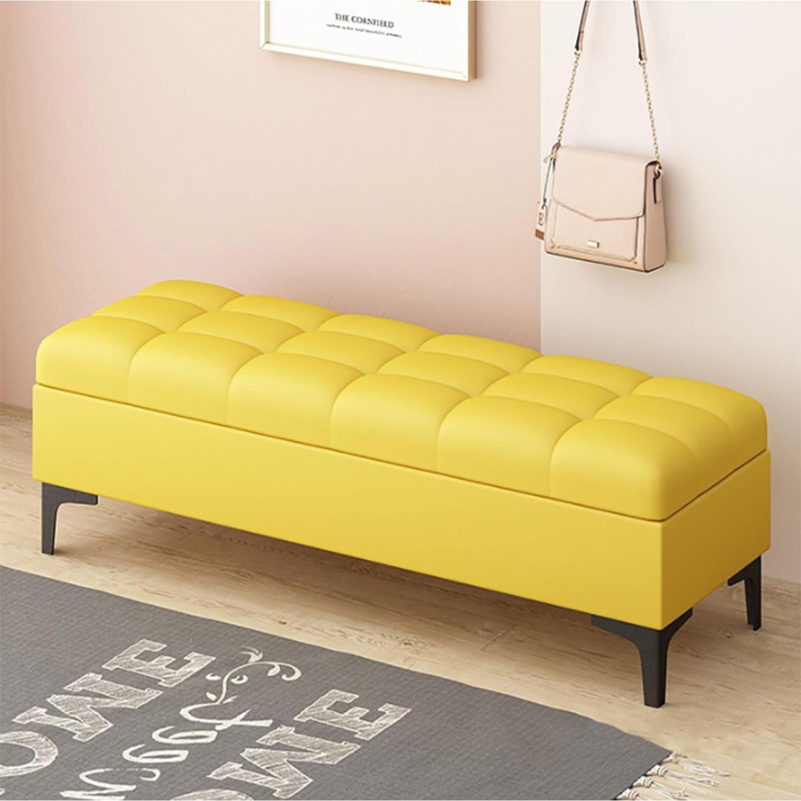 GFPHBJ Schuhbank, Sofabank, Mit Stauraum PU-Leder Fußhocker Rechteckig Nachttischbank, Geeignet Für Schlafzimmer, Wohnzimmer, Eingangsbereich,23.6" L x 15.7" W x 15.7" H,G