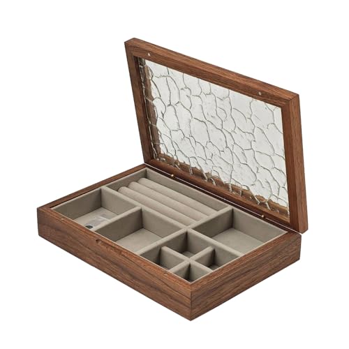 YYSQL Elegante, stabile Holz-Schmuck-Aufbewahrungsbox mit weichem Innenfutter und Fächern, Zubehör für organisierte Dekoration zu Hause