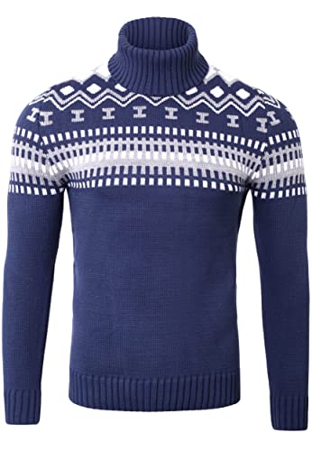 Reslad Rollkragenpullover Herren Pullover Rolli Grobstrick Norweger Rollkragenpulli Männer Winterpullover RS-3014 Blau M