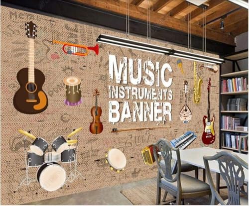 Vintage Gitarre Instrumente Musik 3D Tapete Poster Restaurant Schlafzimmer Wohnzimmer Sofa TV Dekorative Wand-300cm×210cm