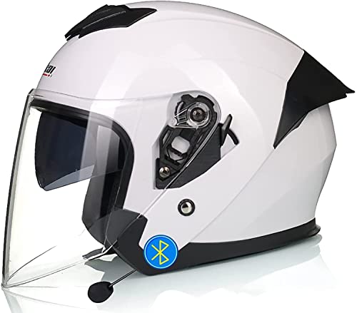 Bluetooth Motorradhelm,DOT/ECE Zertifiziert Retro 3/4 Jethelme Motorradhelm Herren Damen mit HD Doppelvisier,Rollerhelm Jethelm ScooterHelm Biker Chooperhelm (Color : I, Größe : 2XL=63-64cm)