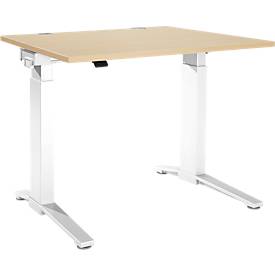 Schäfer Shop Genius Schreibtisch PLANOVA ERGOSTYLE, elektrisch höhenverstellbar, Rechteck, C-Fuß, B 1200 x T 800 x H 715-1182 mm, Ahorn/weiß