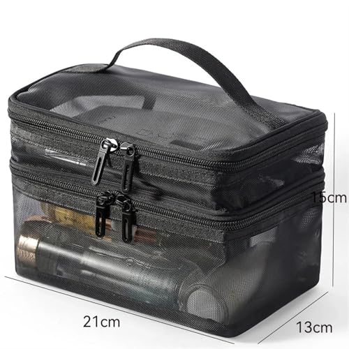 Graue doppellagige Netz-Kosmetiktasche for Damen, tragbarer Make-up-Koffer mit großem Fassungsvermögen, Reise-Reißverschluss, Make-up-Organizer, Toilettenartikel-Aufbewahrungsbox Kosmetiktasche Set(Bl