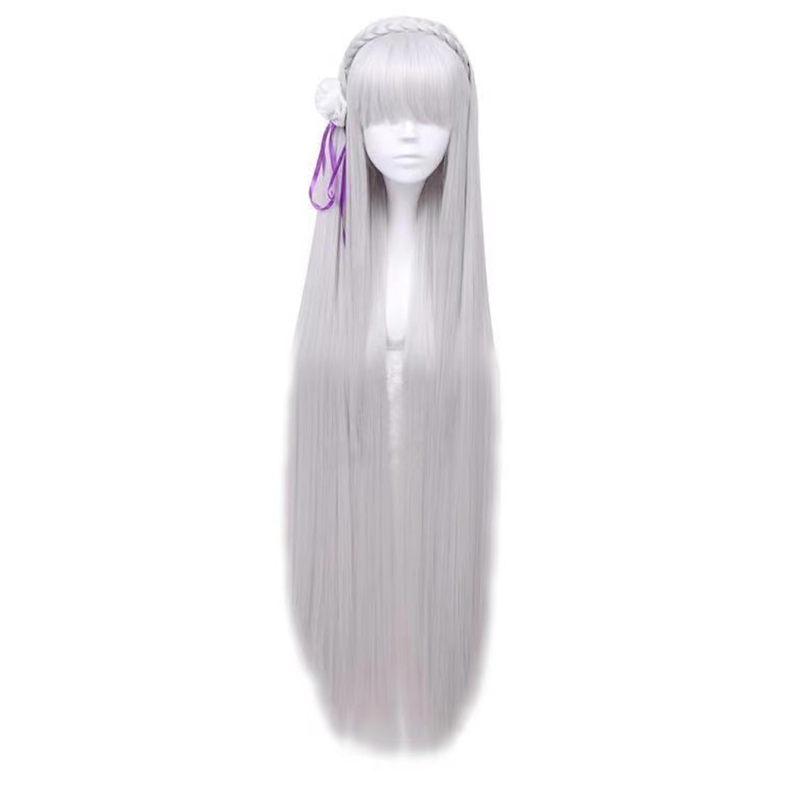 WCCNKK Emilia Re: Zero - Starting Life in Another World Cosplay Perücken, Silbergraues Langes Haar Hitzebeständige Synthetische Haare Perücke + Perücke Kappe, Perfekt Für Halloween-Partys