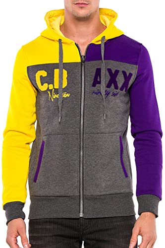 Cipo & Baxx Herren Sweatjacke Kapuzenjacke Übergangsjacke Kapuzenpullover Sweatshirt Hoodie Gelb-Anthracite XL