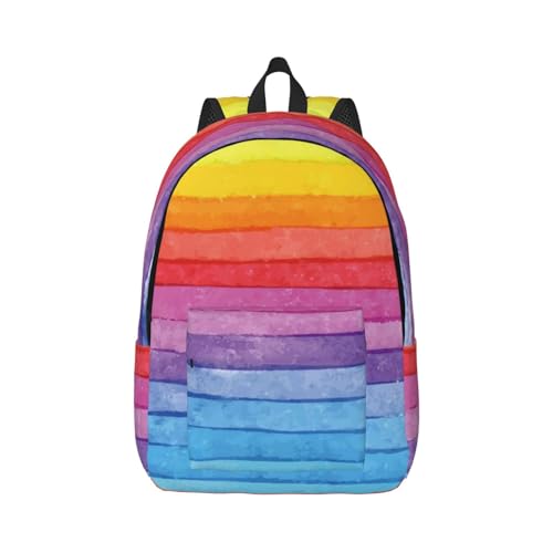 Wurton Niedlicher Regenbogenstreifen-Druck Unisex Segeltuch-Rucksack für den lässigen Sport der Reise Ästhetik, Schwarz , M