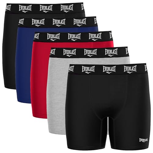 Everlast Herren-Boxershorts aus Baumwolle, Herren-Unterwäsche, weicher und bequemer Bund, Anti-Scheuern, Schwarz/Blau/Rot/Grau, Large