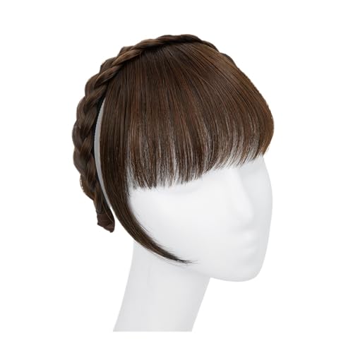 Pony Extension für Damen Synthetische Stirnband-Pony-Verlängerung, Kunsthaar, stumpfe Fransen mit langen Seiten for Frauen, natürlicher falscher schwarz-braun-blonder Pony Fringe Bangs(2-30)