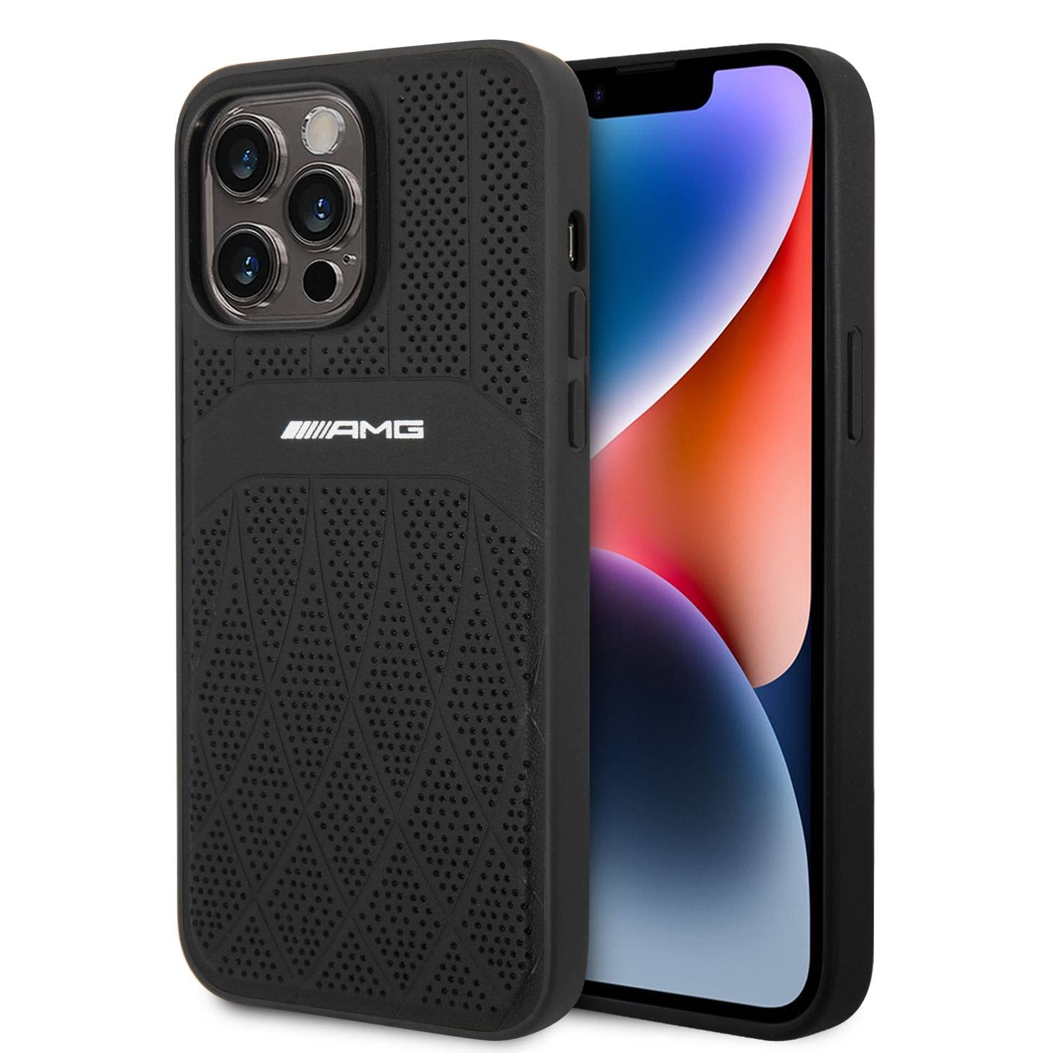 CG MOBILE AMG Hülle für iPhone 14 Pro - Kompatibel mit Magsafe - Echtlederhülle Perforiertes Leder & Geschwungene Linien - Schutzhülle für iPhone 14 Pro 6,1 Zoll - Apple - Schwarz