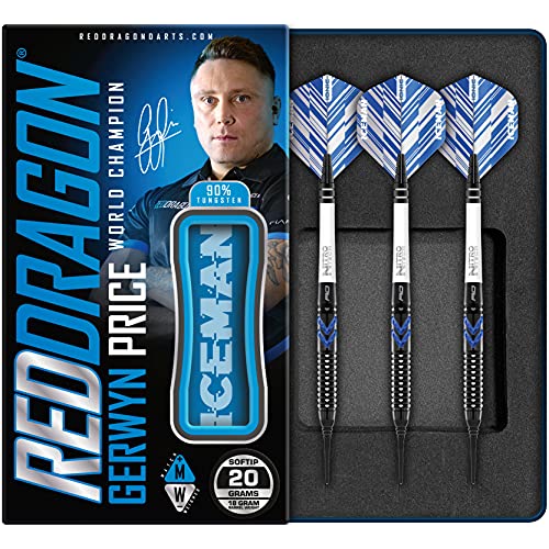 RED DRAGON Gerwyn Price Blue Ice SE Softip 20 Gram - Tungsten Professional Darts Set with Flights and Nitrotech Shafts (Stems)