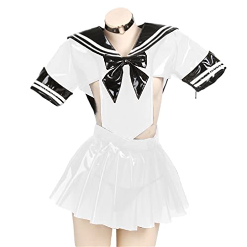 Clear PVC Suit Sailor Outfit,white,5XL