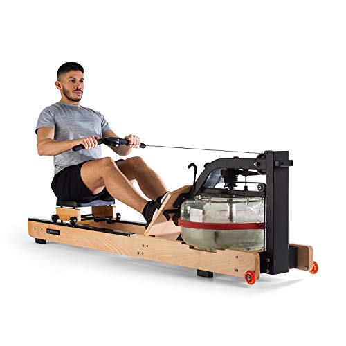 Capital Sports Stoksman 2.0 Rudergerät für Zuhause, Echtholz Rudergerät Wasser, Wasserrudergerät mit LCD-Display, 120cm Lange Doppel-Gleitbahn, Wasserwiderstand, Buche Hell