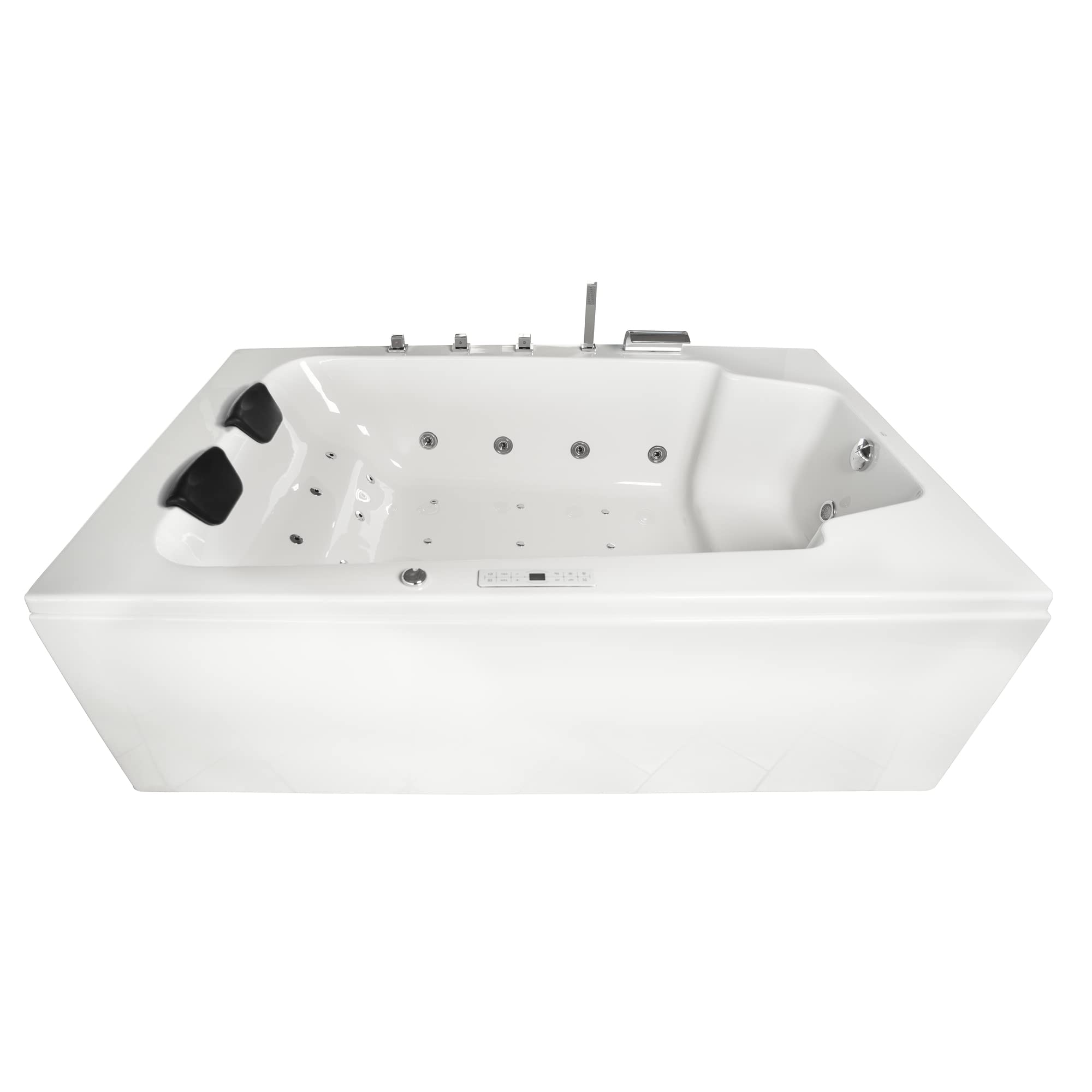 Basera® Classic Indoor Whirlpool Badewanne XXL Milos für 2 Personen mit 28 Massagedüsen, Wasserfall, LED-Ambiente, Touchpanel, Bluetooth und Radio