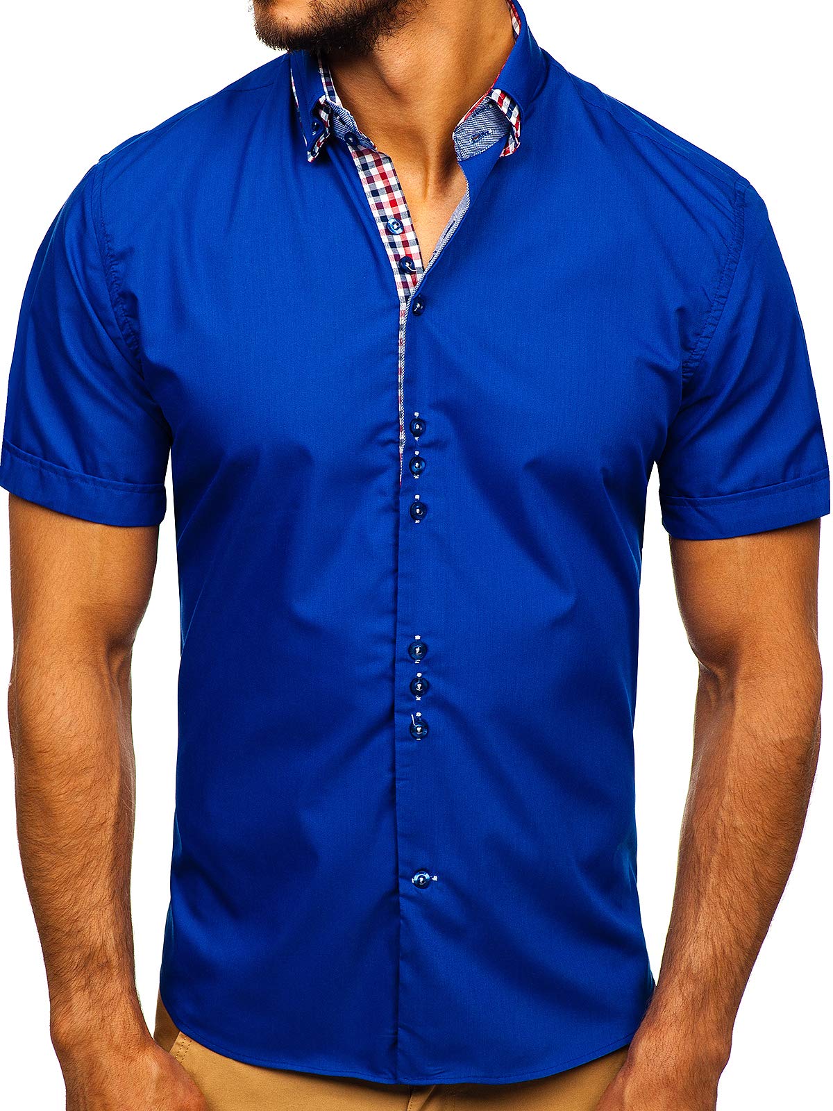 BOLF Herren Freizeithemd Kurzarmhemd Shirt Slim Fit Polo Klassisch 3507 Mittelblau XL [2B2]