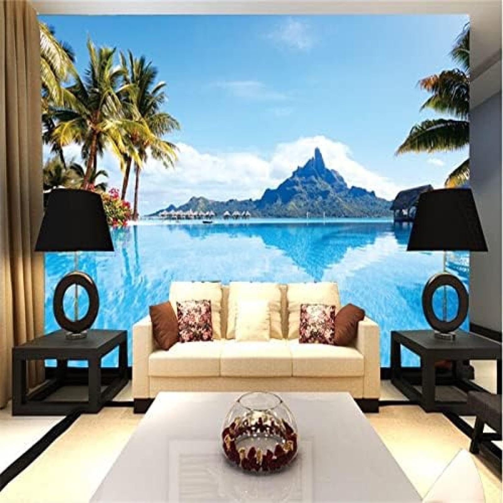 XLMING Meerblick-Landschaft Mit Kokospalme 3D Tapete Wohnzimmer Sofa Schlafzimmer Esszimmer Home Dekoration Wand-250cm×170cm