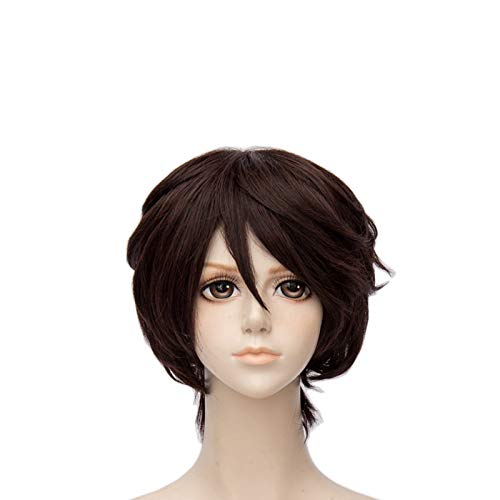 LINLINCD-Anime Coer Wig. Anime Bungo Streune Dogs Dazai Osamu Perücke Cosplay Kostüm Kurze Haarpartyperücken