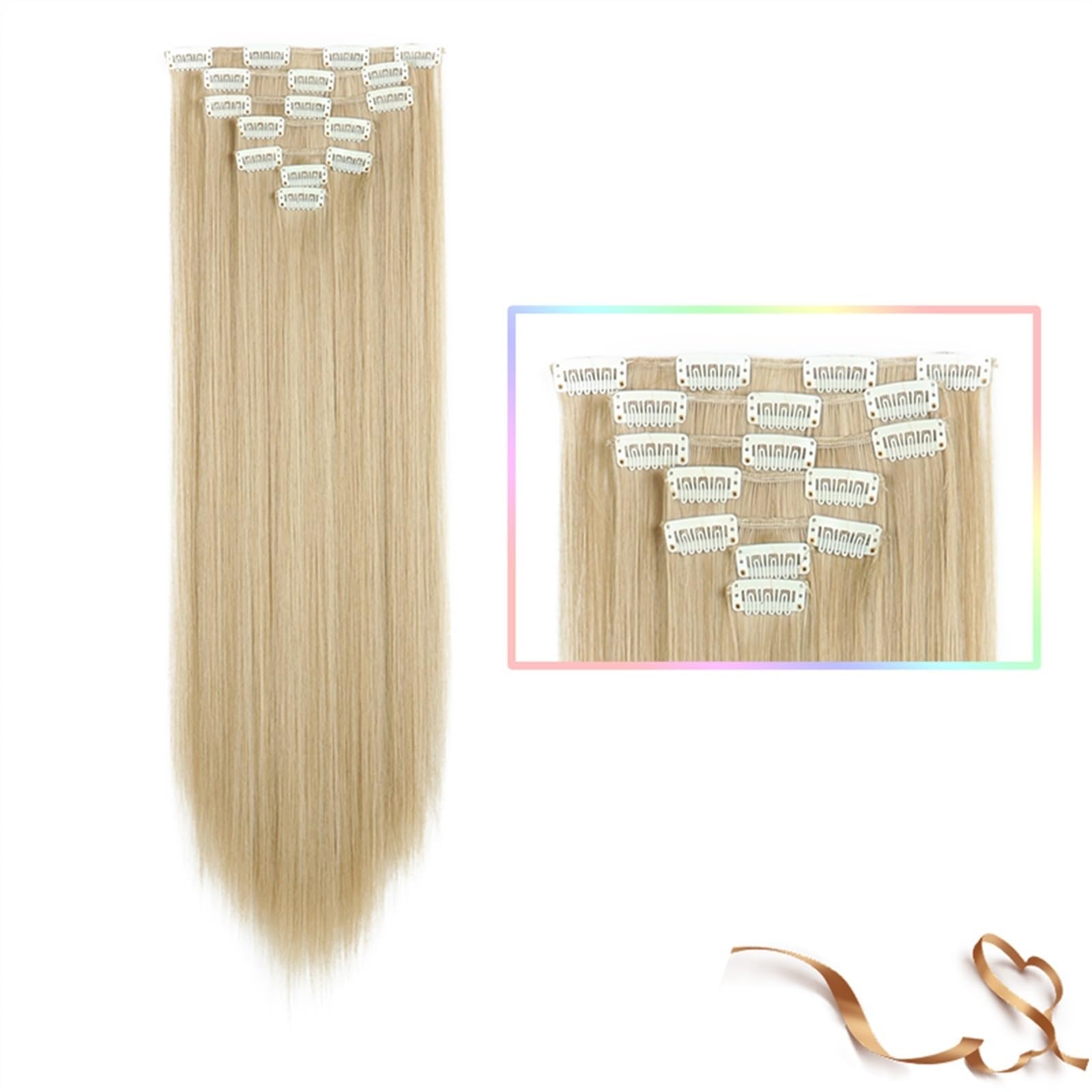 Clip-in-Haarverlängerungen Synthetische 22-Zoll-Clip-in-Haarverlängerung, lange glatte Haarverlängerung, Hochtemperatur-Ombre-Haarteilverlängerung for Frauen und Mädchen, 7 Stück/Set Clip-in-Haarverlä