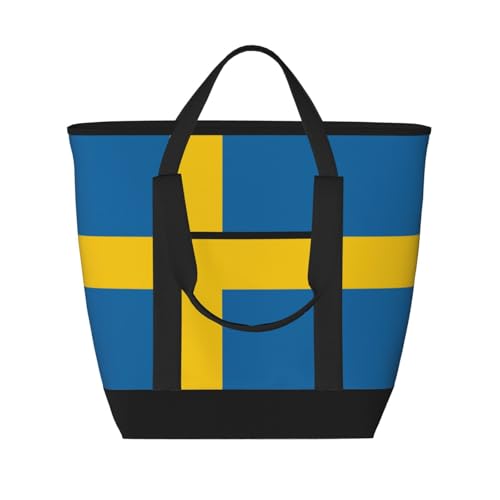 YQxwJL Einkaufstasche mit schwedischem Flaggenaufdruck, großes Fassungsvermögen, isolierte Lunchtasche, wiederverwendbare Einkaufstasche mit Reißverschluss für Damen und Herren