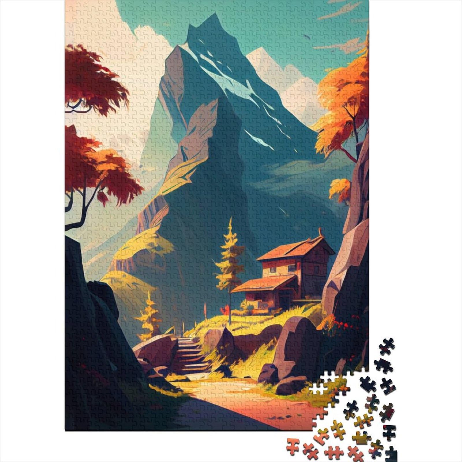 Puzzle für Erwachsene, 500 Teile, „Serene Mountain Retreat“, Holzpuzzle für Erwachsene, Puzzlespielzeug, präzise geschnittenes 500-teiliges Puzzle (Größe 20,47 x 14,96 Zoll)